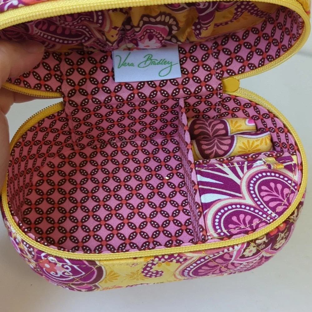 Vera Bradley Yellow & Pink Paisley Oval Jewelry Case Organizer Case Box
